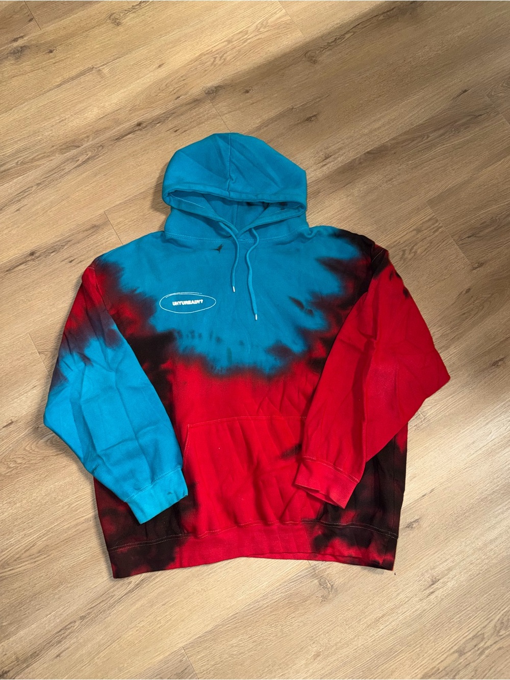 Mike. 4thehomies uhyuhhready Tie-Dye Blue & Red Pullover Hoodie